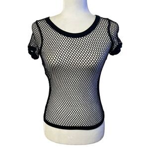 MOSCHINO BOUTIQUE NWT Women's Black Open-Knit Short-Sleeve Top Size 6